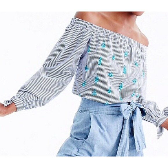 J. Crew Tops - NEW J. Crew Off-The-Shoulder Striped Beaded Blouse